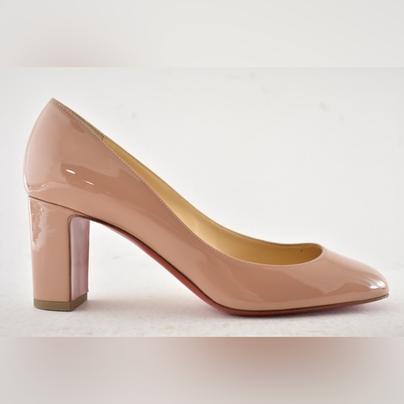 Christian Louboutin Cadrilla 70 Nude Blush Patent Leather Block Heel Pump 37.5 - Picture 2 of 15